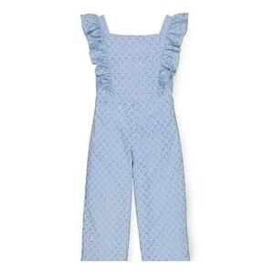 Hope & Henry Baby Girls Light Blue Eyelet Ruffle Jumpsuit 18-24 Months, Preppy